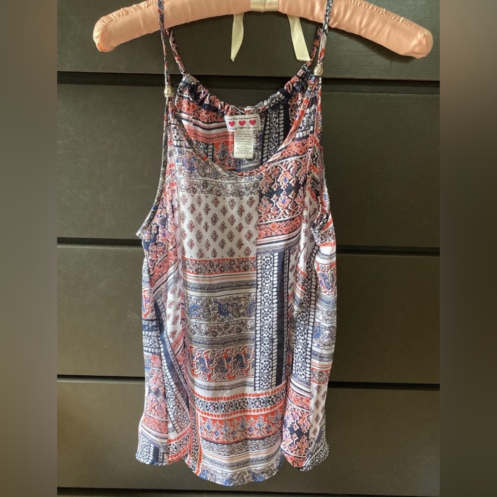 Three Pink Hearts Women’s Sheer Sleeveless Top Sz M